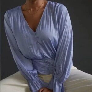 Anthropologie Light Lavender Button-Front Long Sleeve Top